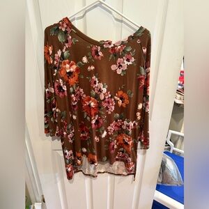 NWOT Sew In Love Brown Floral 3/4 Length Sleeve Blouse Size XL